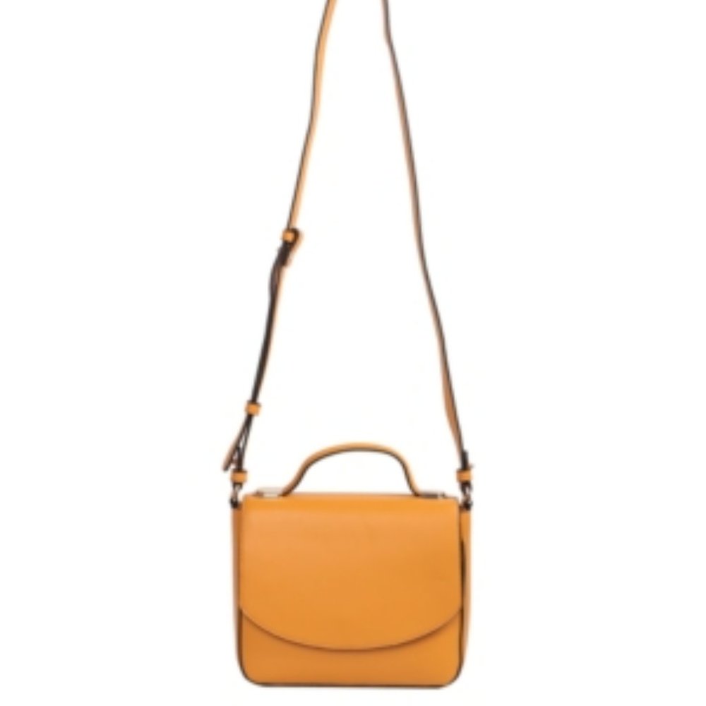Alfani Mixed Media Metal Top Handle Satchel -Curry/Gold - Picture 1 of 4